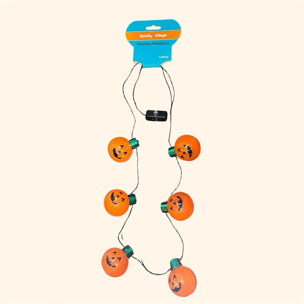 2x Spooky Village Light Up Jumbo Halloween Necklace Pumpkins And Ghost